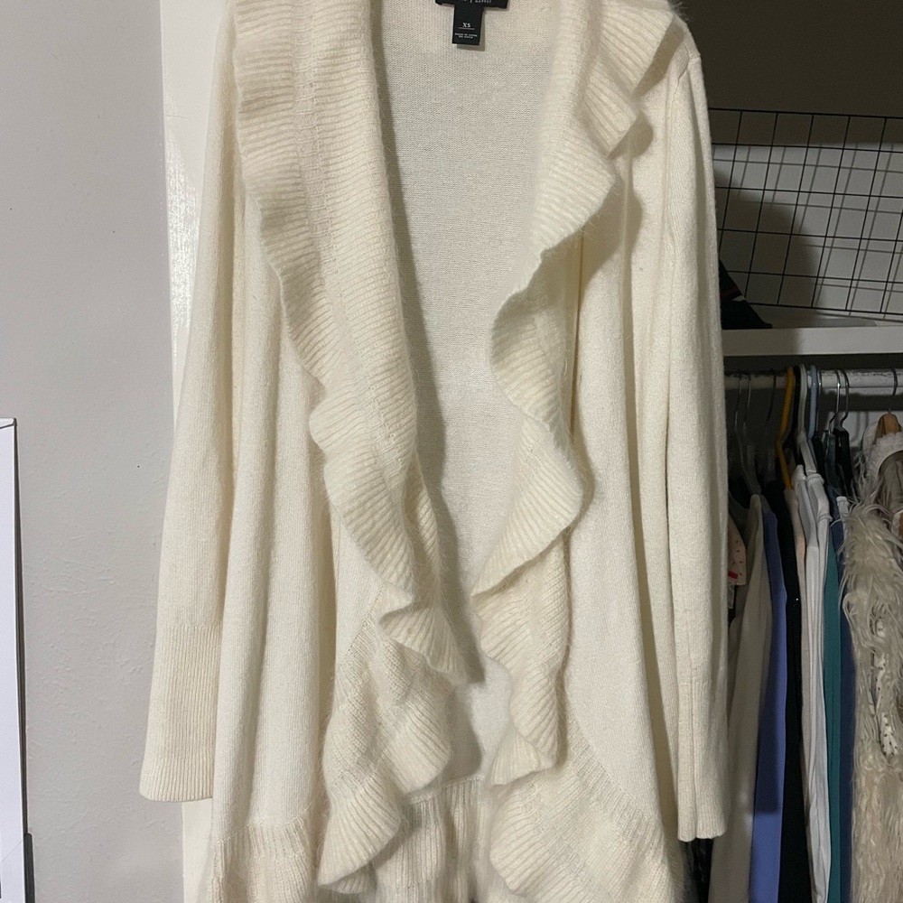 White House Black Market Ivory Ruffle Cardigan